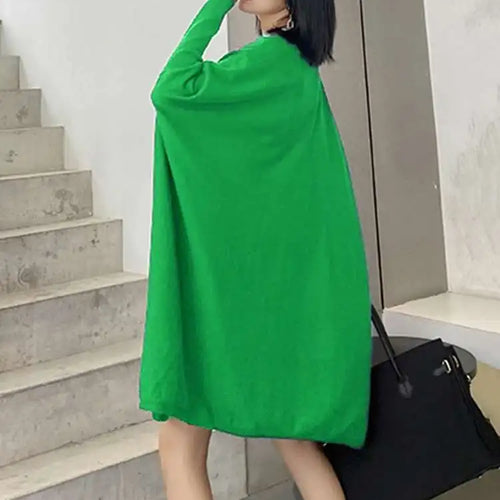 Load image into Gallery viewer, Women Blue Knitting Big Size Mini Dress New V-Neck Long Batwing Sleeve Loose Fit Fashion Tide Spring Autumn 2025 1DF9758
