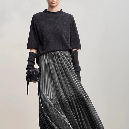 Load image into Gallery viewer, Women's Skirt 2025 Winter New Elegant A-Line Elastic Versatile Midi Skirts for Women Solid Color Loose Clothing 12544072
