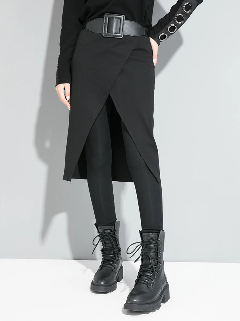 High Elastic Waist Black Stitch Long False Two Trousers New Loose Fit Pants Women Fashion Tide Spring Autumn 2025 1S191