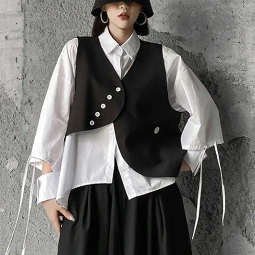 Load image into Gallery viewer, Big Size Vest Shirt Wide Leg Pants Three Piece Suit New Lapel Long Sleeve Women Fashion Tide Spring Autumn 2025 1DH5373
