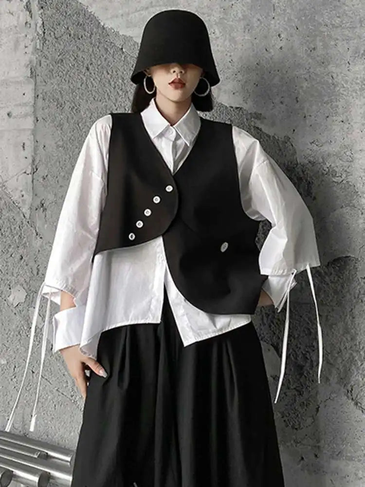 Big Size Vest Shirt Wide Leg Pants Three Piece Suit New Lapel Long Sleeve Women Fashion Tide Spring Autumn 2025 1DH5373