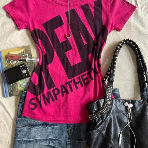 Load image into Gallery viewer, 2025 Summer Letter Printing T-shirts Y2k Aesthetic Vintage Casual Fairy Cropped Tops Women Harajuku Grunge Bodycon Rose Red Tees
