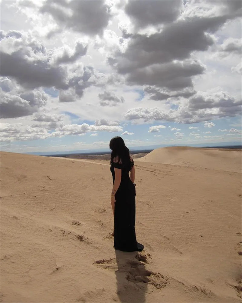 Elegant Off-shoulder High Split Maxi Dress Women Fashion Strapless Sleeveless Backless Bodycon Club Party Sexy Dress