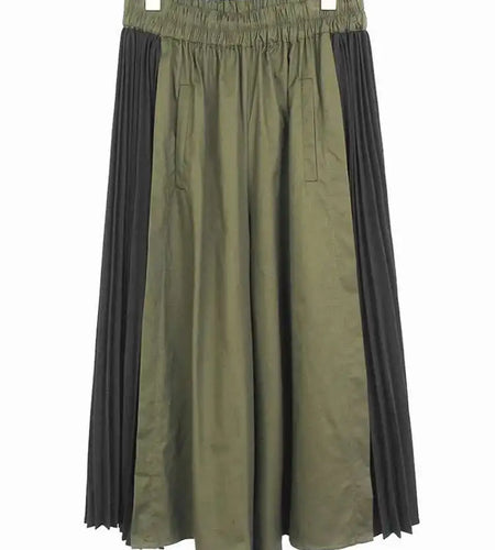 High Elastic Waist Green Pleated Color-block Long Wide Leg Pants New Trousers Women Fashion Spring Autumn 2025 1DJ0126