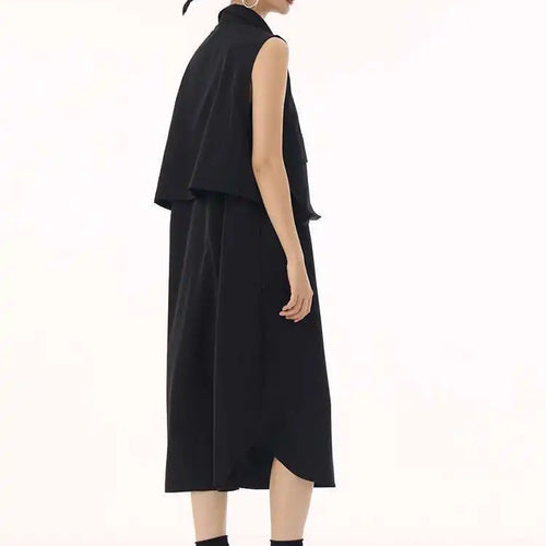 Load image into Gallery viewer, Women Black Shaped Pockets Big Size Midi Shirt Vest Dress New Lapel Sleeveless Fashion Tide Spring Autumn 2025 1DH9471
