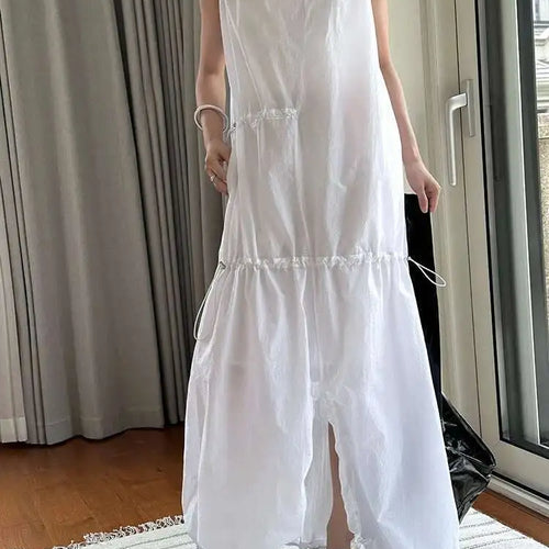 Load image into Gallery viewer, Women White Gray Big Size Long Elegant Thin Dress New Square Collar Sleeveless Fashion Tide Spring Summer 2025 1DH6054
