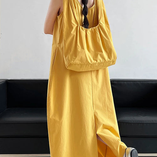 Load image into Gallery viewer, Women Blue With Bag Brief Elegant Long Vest Dress New Round Neck Sleeveless Fashion Tide Spring Autumn 2025 1DJ1112
