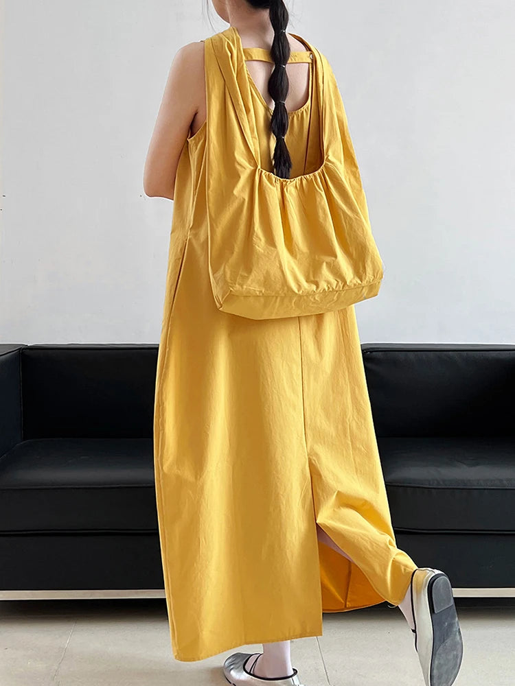Women Blue With Bag Brief Elegant Long Vest Dress New Round Neck Sleeveless Fashion Tide Spring Autumn 2025 1DJ1112