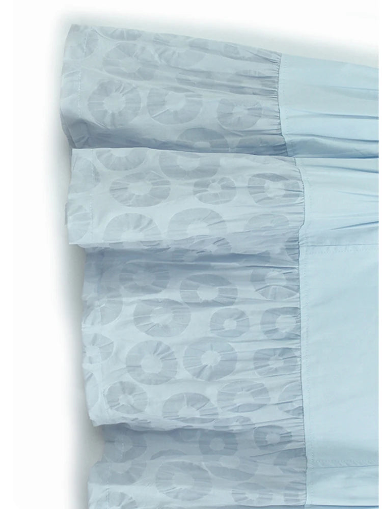 Women Blue Circle Printed Spliced Big Size Midi Shirt Dress New Lapel Short Sleeve Fashion Tide Spring Summer 2025 1DJ1356