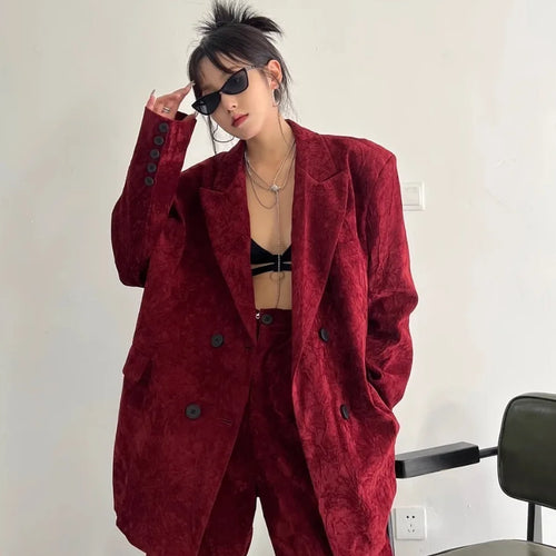 Load image into Gallery viewer, Solid Loose Two Piece Set for Women Lapel Long Sleeve Coat High Waist Chic Pant Elegant Sets Female
