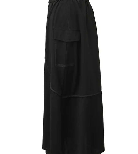 High Elastic Waist Black Pocket Spliced Irregular A-line Half-body Skirt Women Fashion Tide New Spring Autumn 2025 1DH5346