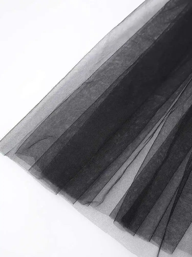 Women Black Irregular Ruffles Mesh Elegant Perspective Dress New Round Neck Sleeveless Fashion Spring Summer 2025 CPDB108