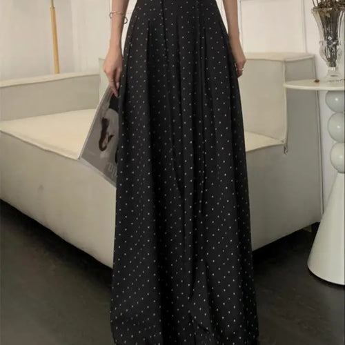 Load image into Gallery viewer, Spring Summer Retro Black Polka Dot Festival Wide Leg Long Pant Women High Waist Loose Holiday Straight Lace Up Trousers Casual
