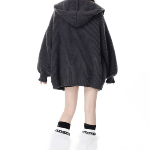 Load image into Gallery viewer, Japanese Oversized Solid Knited Cardigan Y2k Aesthetic Women All Match Pocket Sweater Jackets Hooded Coats Kardigany Jumpers
