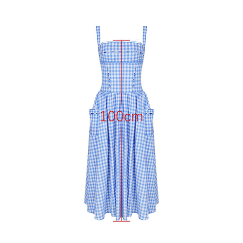 Load image into Gallery viewer, Summer Elegant and Beautiful Women Dresses 2024 Midi Blue and White Plaid Dress with Pocket Female Vacation Dress
