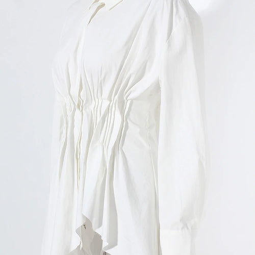 Load image into Gallery viewer, Women White Irregular Hem Pleated Elegant Blouse New Lapel Long Sleeve Shirt Fashion Tide Spring Autumn 2025 7AB3817
