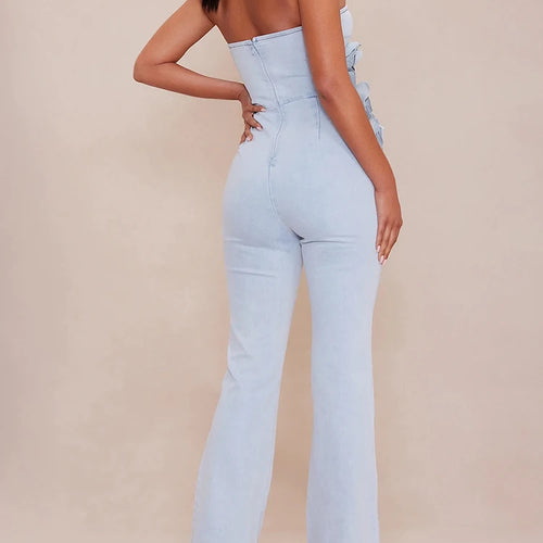 Load image into Gallery viewer, Solid Spliced Appliques Elegant Jumpsuits For Women Strapless Sleeveless Slimming Chic Flare Jumpsuit Female Fashion Style
