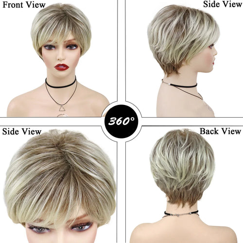 Load image into Gallery viewer, Synthetic Hair Blonde Wig with Bangs Natural Short Wig for White Woman High Temperature Blond Ombre Mommy Wig for Daily
