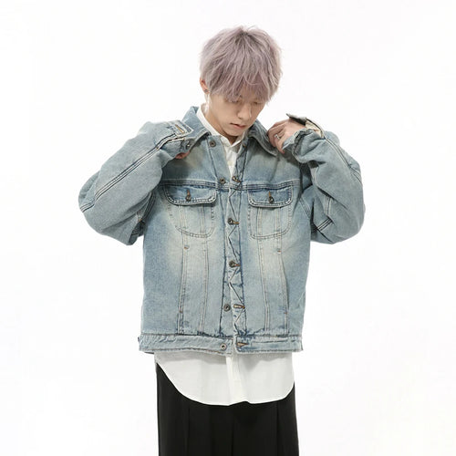 Load image into Gallery viewer, Korean Style Men&#39;s Jackets Patchwork Washing Mill White Lapel Single Breasted Solid Color Casual Quilted Coats 2024 9C9334
