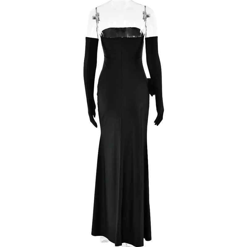 Strapless Backless Sexy Maxi Dress For Women Fashion Off-shoulder Sleeveless Floral High Split Evening Party Long Dress