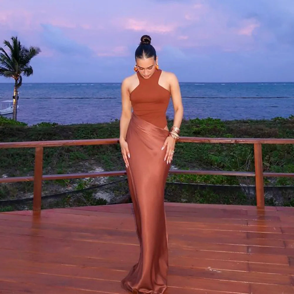 Women Sexy Party Club Evening Bodycon Sleeveless Long Dress Backless Soild Color Elegant Summer Dress