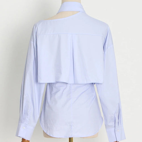 Load image into Gallery viewer, White Cut Out Shirt For Women Lapel Long Sleeve Solid Minimalist Button Through Blouse Female Fashion Clothing
