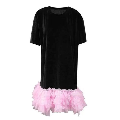 Load image into Gallery viewer, Women Green Mesh Ruffles Hem Big Size Knee-Length Dress New Round Neck Short Sleeve Fashion Spring Summer 2025 CPG2904
