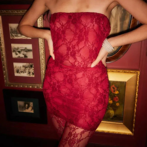 Load image into Gallery viewer, See Through Lace Sexy Dress Set Women Off-shoulder Strapless Dress And Pants Matching Sets Ladies Party Two Piece Set
