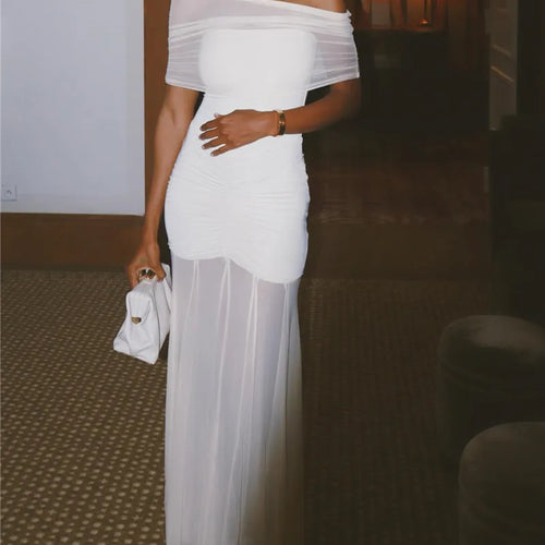 Load image into Gallery viewer, Off-shoulder Backless Sexy Maxi Dress For Women Gown Fashion Mesh Strapless Sleeveless Bodycon Long Dress Elegant
