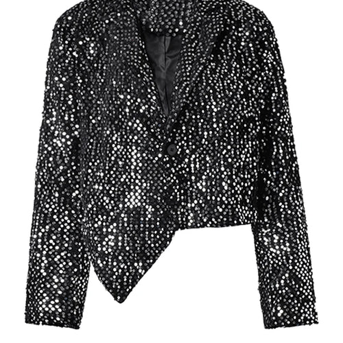 Load image into Gallery viewer, Women Black Irregular Hem Sequins Big Size Blazer New Lapel Long Sleeve Jacket Fashion Tide Spring Autumn 2025 CPG2606
