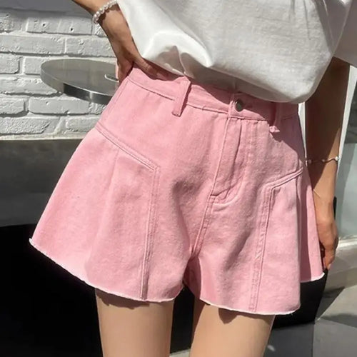 Load image into Gallery viewer, Fashion Summer Women Pink Elegant High Waist Button Wigh Leg Jeans Casual Female Loose Blue Versatile A-line Denim Shorts French
