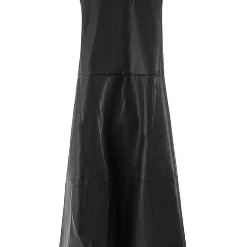Load image into Gallery viewer, Women Black  Pu Leather Pockets Big Size Long Vest Dress New V-Neck Sleeveless Fashion Tide Spring Autumn 2025 CPG2085
