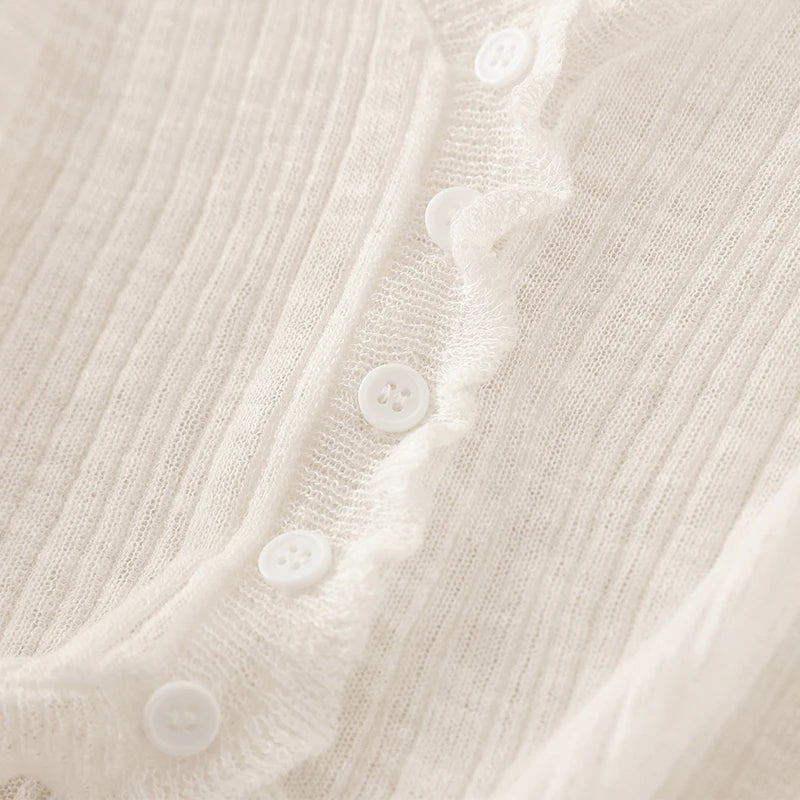 2025 Sping Summer New Women's Solid Fashion V-neck Long Sleeve Cardigan Knitted Tops Single Breasted Sun Protection Clothes Chic