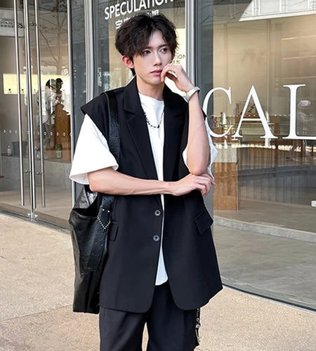 Men's Suit Vest New Summer Korean Style Single Breasted Trendy Sleeveless Solid Color Male Casual Clothing 2025 9W1971