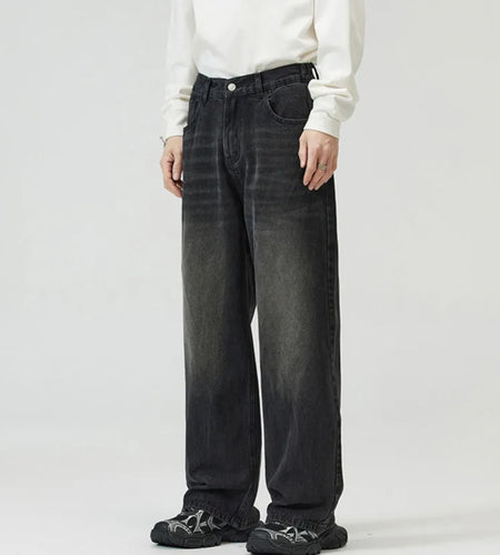 American Male Denim Pants Straight Leg Men's Loose Jeans Solid Color Casual Fashion Trousers Spring 2025 9W1548