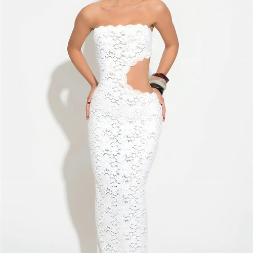 Load image into Gallery viewer, Off-shoulder Backless Sexy Maxi Dress Women Lace Strapless Sleeveless Hollow Out Skinny Club Party Long Dress Elegant
