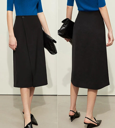 Minimalism Women Skirts 2024 Spring New Asymmetric Lap Piece A-line Solid Trendy Commuter Mid-Calf Skirt For Lady 12421040