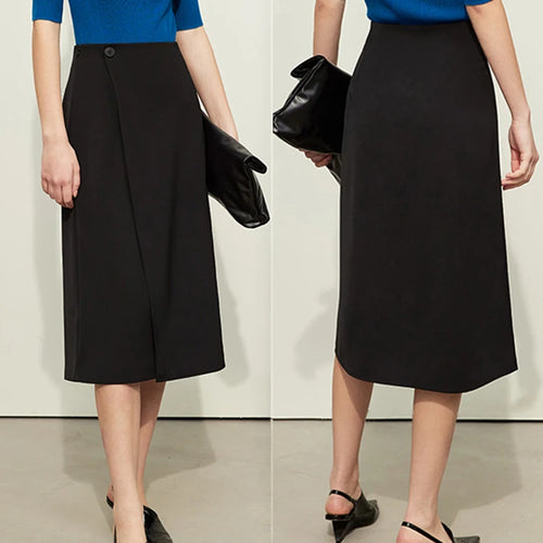 Load image into Gallery viewer, Minimalism Women Skirts 2024 Spring New Asymmetric Lap Piece A-line Solid Trendy Commuter Mid-Calf Skirt For Lady 12421040
