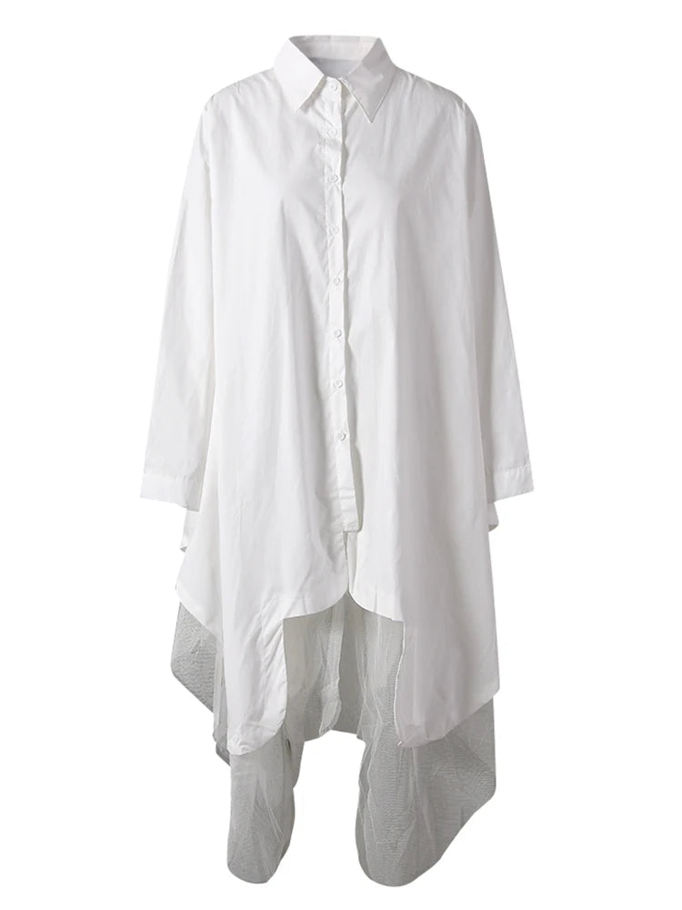 Women Black Irregular Hem Big Size Shirt Dress New Lapel Long Sleeve Loose Fit Fashion Tide Spring Autumn 2025 1DE2485