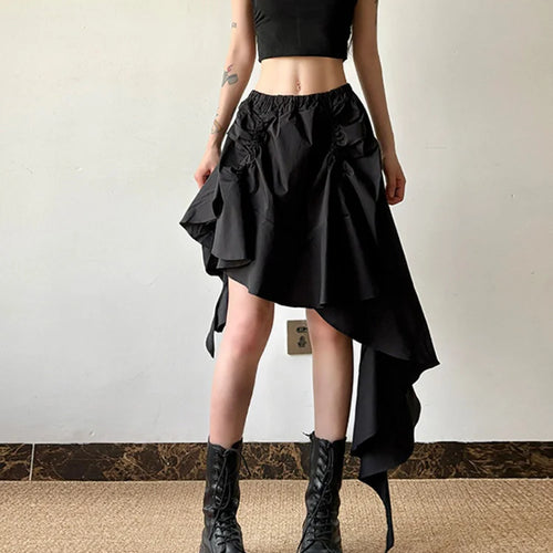 Load image into Gallery viewer, High Elastic Waist Black Irregular Design Ruffles Mini Half-body Skirt Women Fashion Tide New Spring Autumn 2025 1DJ0530
