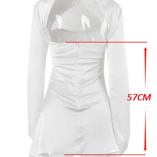 Load image into Gallery viewer, Long Sleeve Satin Dress White Sexy Evening Wedding Guest Night Dress Party Dress Draped Mini Birthday Dress For Women 2022 lined
