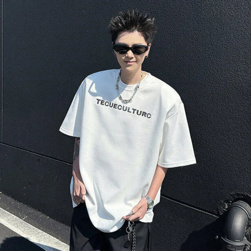 Load image into Gallery viewer, Men&#39;s T-shirts Short Sleeve Letter Printing Trendy Embroidered Nail Bead Shoulder Pad Tide Pullover Male Casual Top 9W1831
