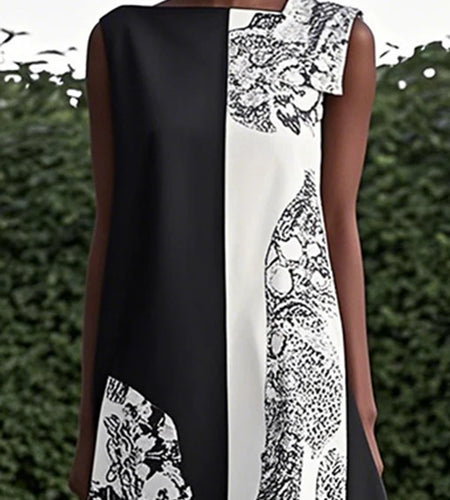 Summer Vintage Printed Maxi Dresses 2025 Woman Simple Sleeveless Asymmetric Contrast Color Casual Long Dresses