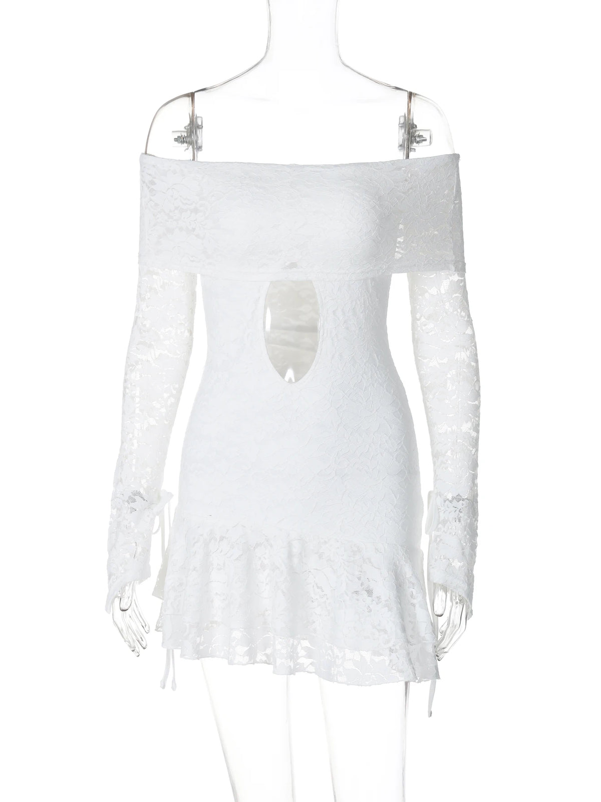 Floral Print Slash Neck Long Sleeve Lace Up Hollow Out Sexy Slim Pleated Mini Dress Women Elegant Outfit Party Festival