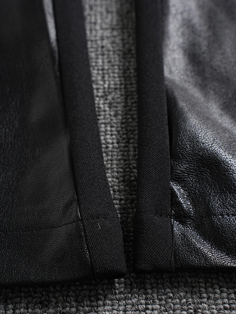 High Waist Black Brief Pocket Pu Leather Long Wide Leg Pants New Trousers Women Fashion Tide Spring Autumn 2025 CPG2581