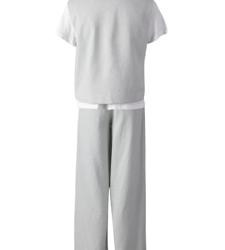 Big Size Lace Vest T-shirt Pants 3 Piece Suit New Round Neck Short Sleeve Women Fashion Tide Spring Autumn 2025 CPG3069