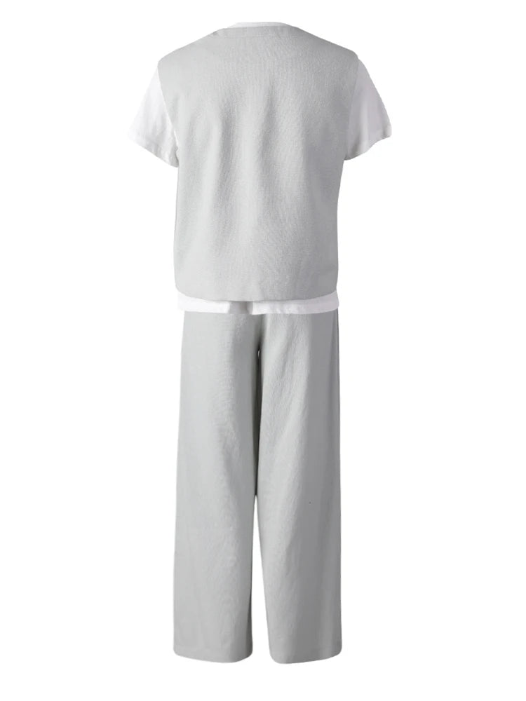 Big Size Lace Vest T-shirt Pants 3 Piece Suit New Round Neck Short Sleeve Women Fashion Tide Spring Autumn 2025 CPG3069