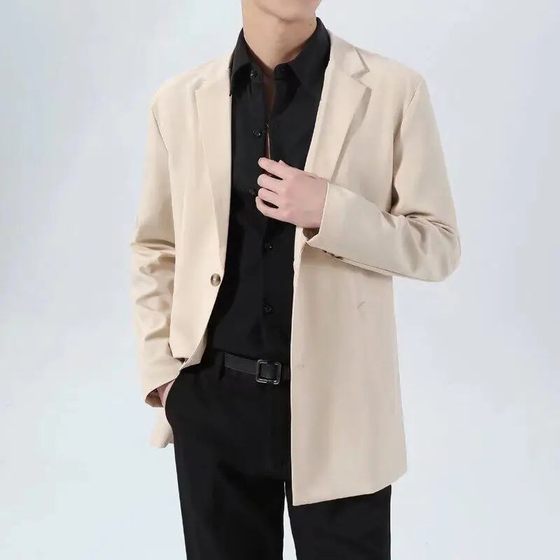 Men's Suit Jacket Spring Autumn Business Style Casual New Korean Trendy Solid Color Turn-down Collar Loose Suits 9W1204