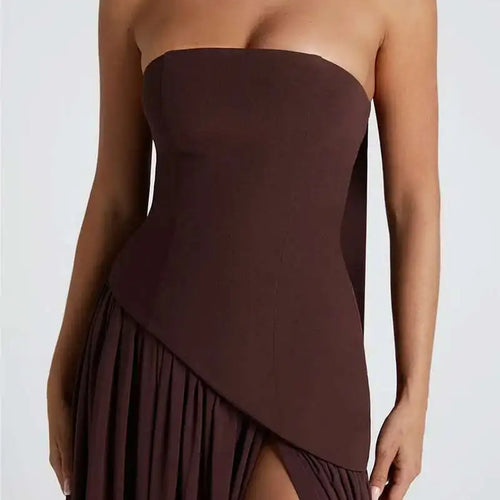 Load image into Gallery viewer, Strapless Off-shoulder Sexy Maxi Dress For Women Gown Patchwork Scarf Collar Thigh High Split Club Party Long Dress
