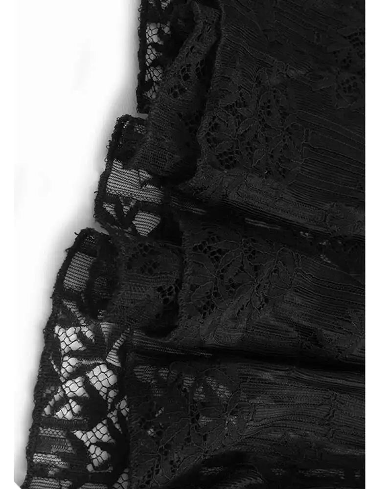 Women Black Three-dimensional Flower Lace Big Size Dress New Turtleneck Short Sleeve Fashion Spring Autumn 2025 1DH8218